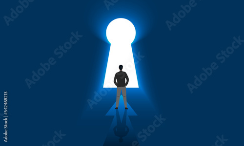 businessman standing in front of the white door to success Shows the success of the business that lies ahead just by doing it.