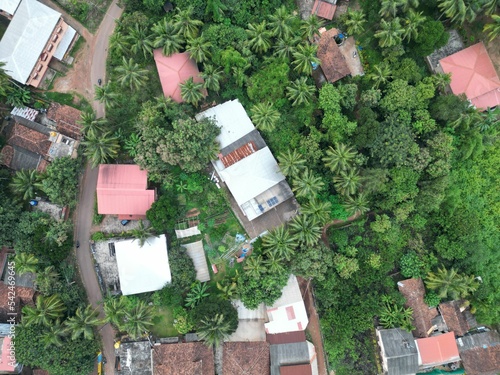 Aerial view of houses surrounded by  greenery in Mangalore, Karnataka, India photo