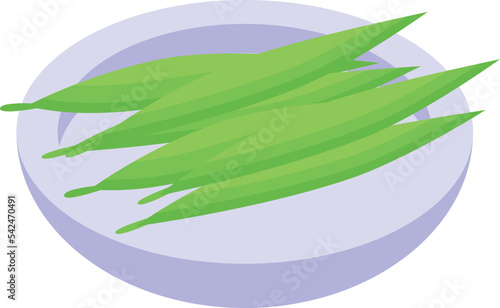 Green bean icon isometric vector. Spanish food. Fish meal