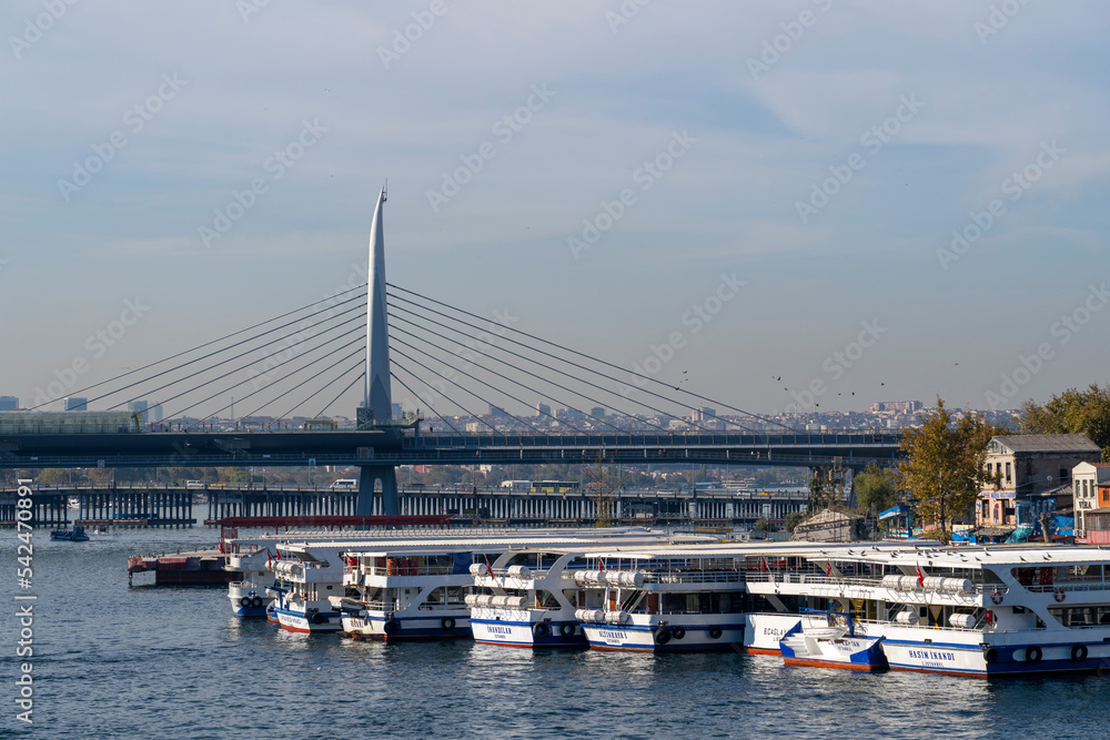 Karaköy Pier ferry landing on the Golden Horn, east of the Galata ...