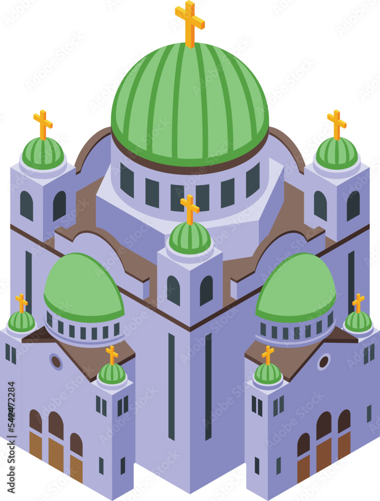 Serbia cathedral icon isometric vector. Travel map. Nation city