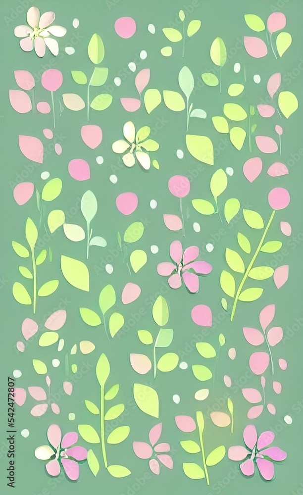 Fototapeta premium seamless pattern with pink flowers, green Flower