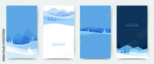 Winter background. Vector winter landscape for social media post and stories. Christmas background in flat style for  banner, poster, mobile app, invitation, ad photo
