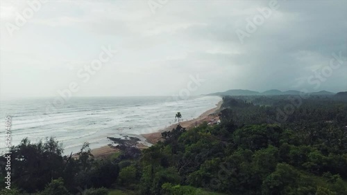 Aerial Footage of Jungle trees with Beach and waves-Aerial Photography 4k