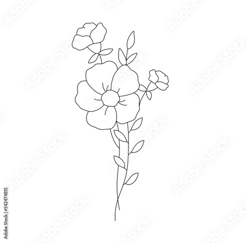 Vector isolated little pretty flower bouquet colorless black and white contour line easy drawing