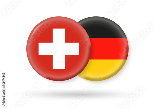 Switzerland and Germany circle flags. 3d icon. Round German and Swiss national symbols. Vector illustration.