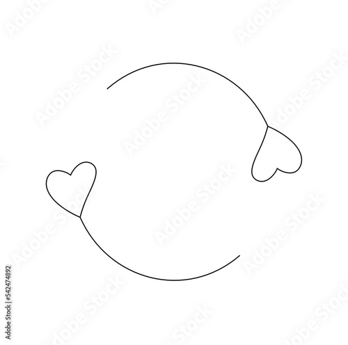 Vector isolated two rotating hearts yin yang circle round simple cycle symbol colorless black and white contour line easy drawing
