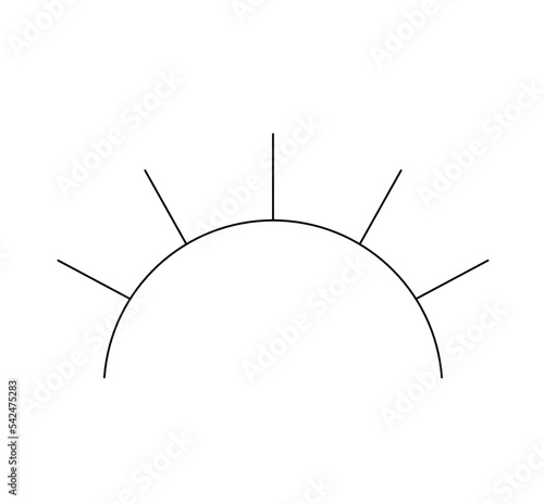 Vector isolated simplest half sun with line rays colorless black and white contour line easy drawing photo