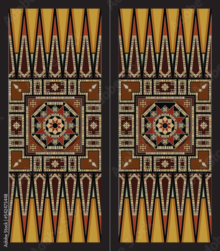 Wooden mosaic backgammon board game vector illustration. Backgammon table