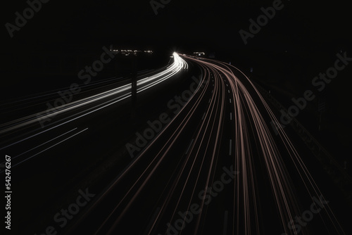 Speed Traffic - Highway at Night - Cars - Nachtverkehr auf Autobahn - Light Trails - Datenautobahn - Speeding - German - Ecology - Long Exposure - Color - Key - High quality photo 