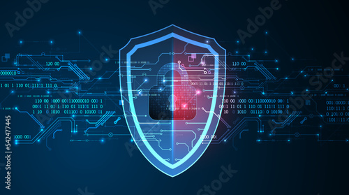 Technological abstract background on the topic of information protection and computer security.