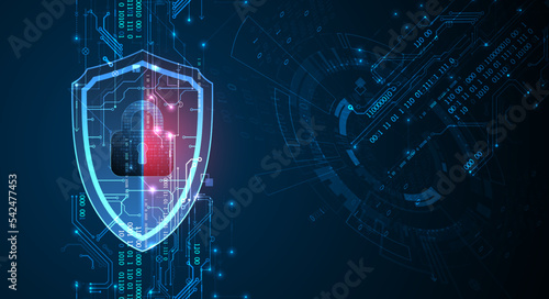 Technological abstract background on the topic of information protection and computer security.