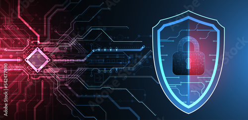 Technological abstract background on the topic of information protection and computer security.