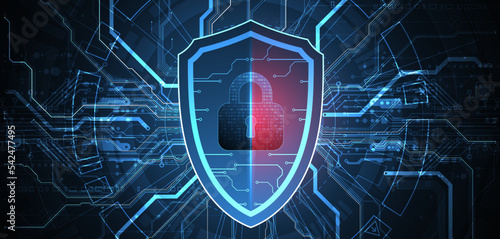 Technological abstract background on the topic of information protection and computer security.