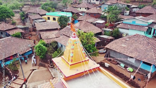 Aerial Footage Of Temple And Village Top View And House From Maharashtra, India