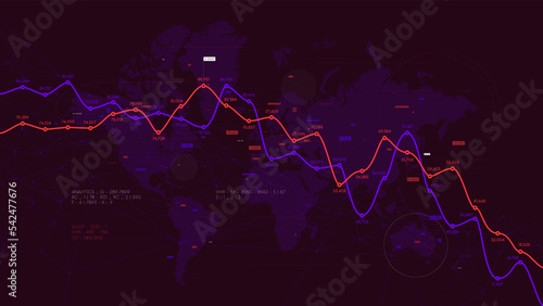 Digital analytics data visualization, financial schedule, databases of gross domestic product, international globalization network, vector dashboard