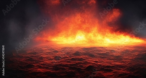 big fire on ocean or oil. war, confliction, splash, rendering illustration.