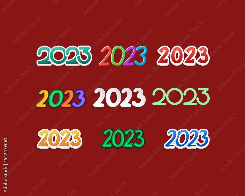 Stylish calendar dates 2023 on dark red background for calendar, banner, flyer, cards, stickers, icons, web designs