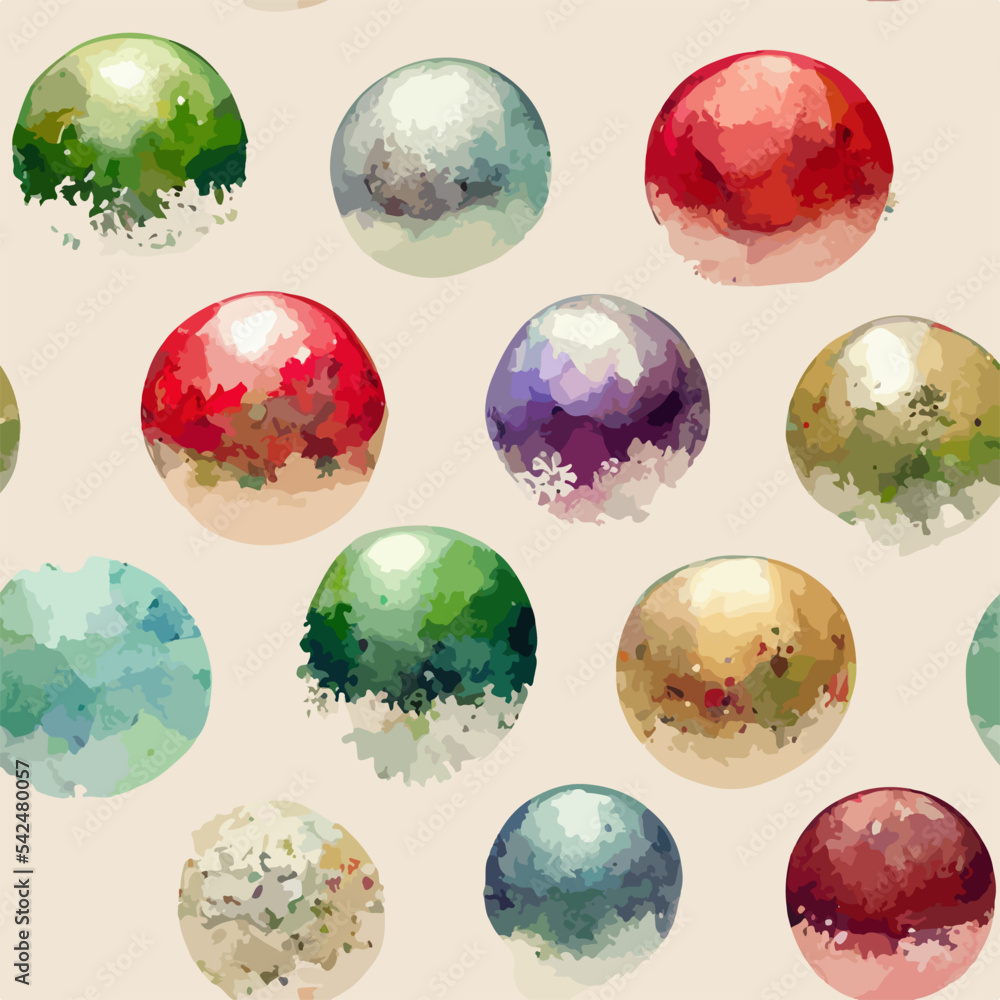Seamless pattern christmas balls, watercolor xmas balls endless pattern. Winter collection