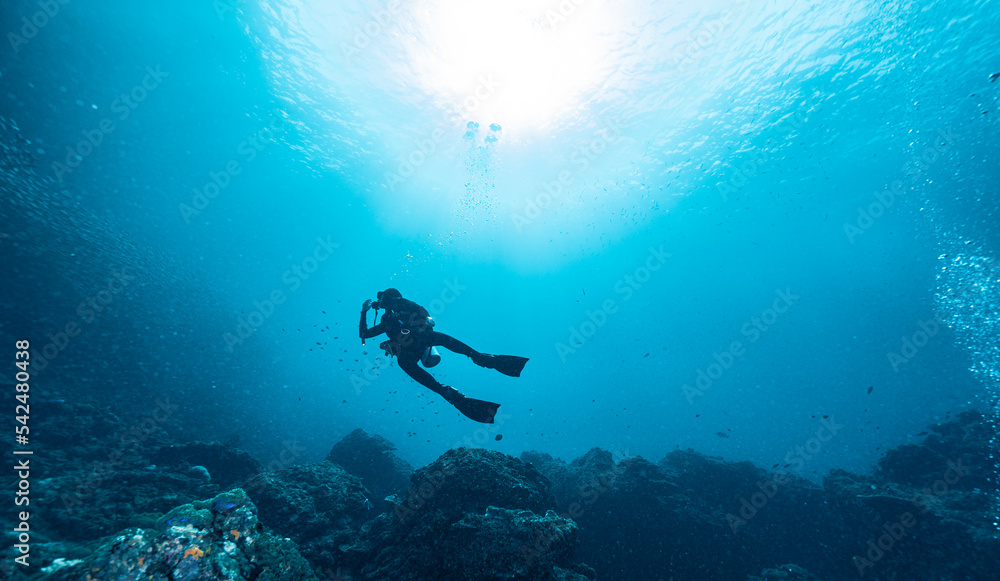 diver floating the South Andaman Sea in Thailand diver floating the South Andaman Sea in Thailand