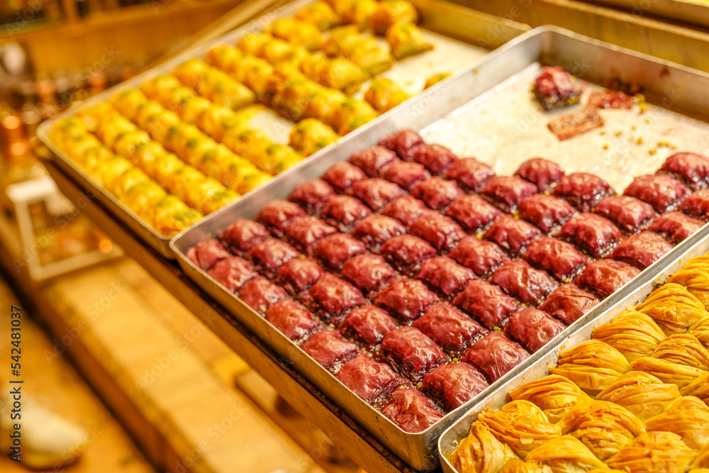 Traditional turkish delights in a shop of Istanbul