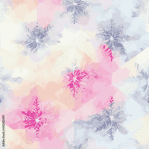 Seamless pattern christmas snowflake, watercolor endless pattern. Winter collection