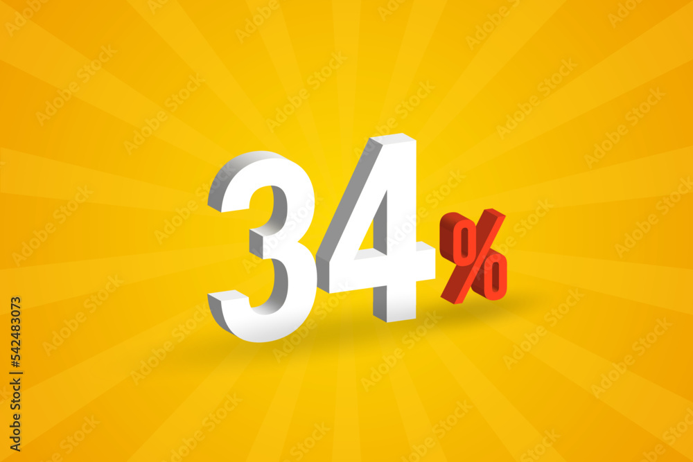 34% discount 3D text for sells and promotion. 34% discount 3D text for sells and promotion.