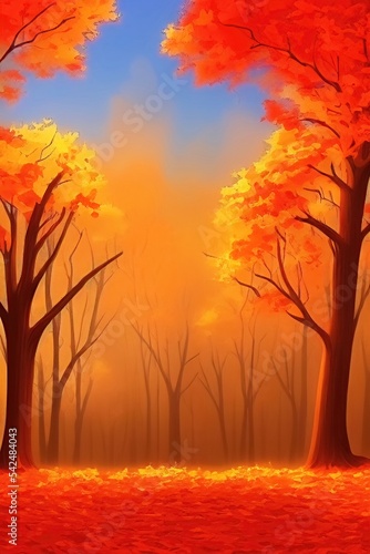 autumn landscape painting with clear blank background for product and text display. text display  clear background  painting rendering  illustration.
