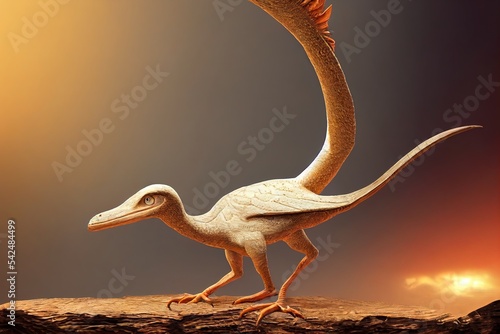 Archaeopteryx, bird like dinosaur from the Late Jurassic period around 150 million years ago isolated on white background (3d paleoart ) photo