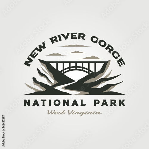 Obraz na plátne new river gorge travel logo design with bridge vector symbol illustration design