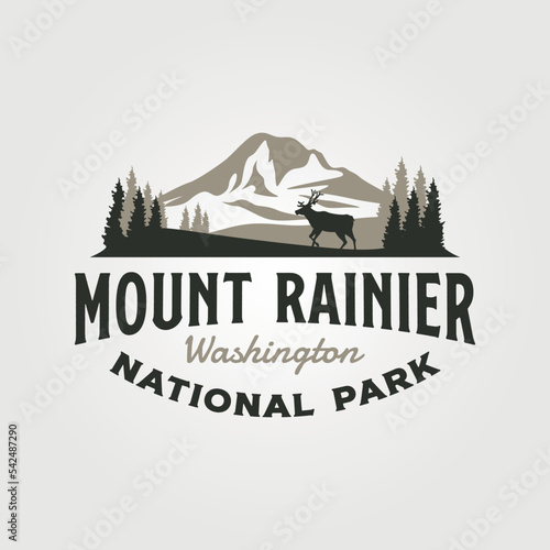 mount rainier vintage logo vector illustration design, adventure travel logo design photo