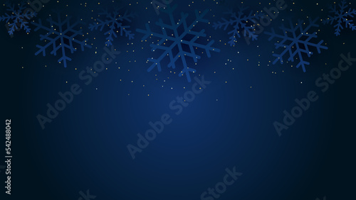 Navy christmas background with snowflakes and gold sequins