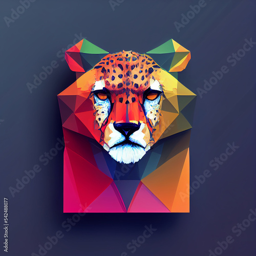 Colorful, fast running low poly cheetah, concept of speed, logo element
