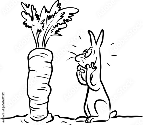 niedlicher Hase bei der Ernte einer riesigen Karotte ist fassungslos vor Glück und Dankbarkeit über das Wachstum