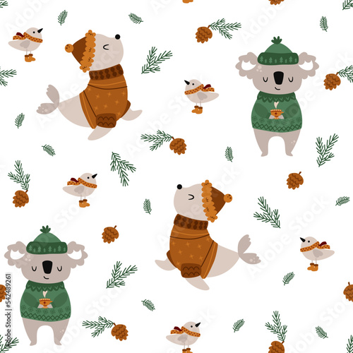 seamless pattern with christmas elements and koala