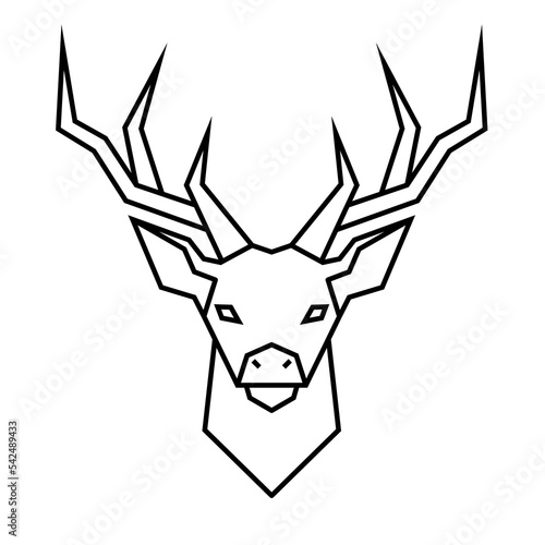 Polygon wild dear icon. Geometric head of an animal. Linear style vector illustration. Front symmetric design image