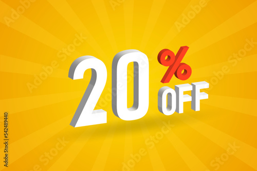 20 Percent off 3D Special promotional campaign design. 20% off 3D Discount Offer for Sale and marketing.