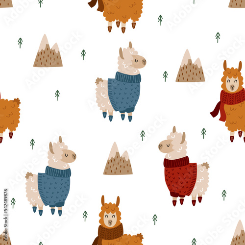 seamless pattern with christmas llama