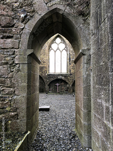 A view into the south chapel or south transept of Kilconnel Abbey, a ruined medieval Franciscan friary in Kilconnell, Galway county, Connacht, Ireland photo