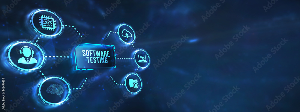 Fototapeta premium Internet, business, Technology and network concept. Inscription SOFTWARE TESTING on the virtual display. 3d illustration.