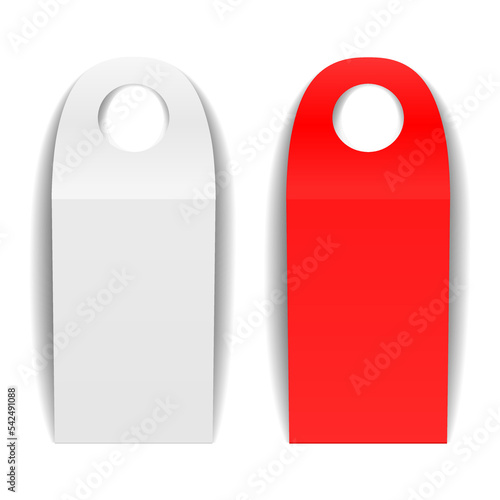 Red and white blank bottle neck hanger mockup. 3d rendering