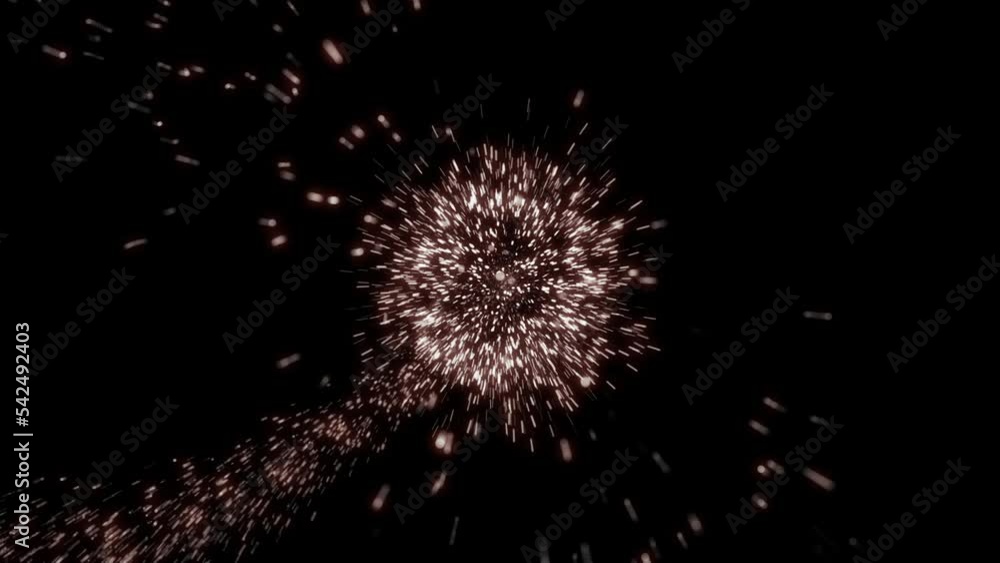 This stock motion graphic shows a fireworks display of golden particles on a dark background. This abstract background will decorate your projects related to the holiday, festival, New year, Christmas This stock motion graphic shows a fireworks display of golden particles on a dark background. This abstract background will decorate your projects related to the holiday, festival, New year, Christmas