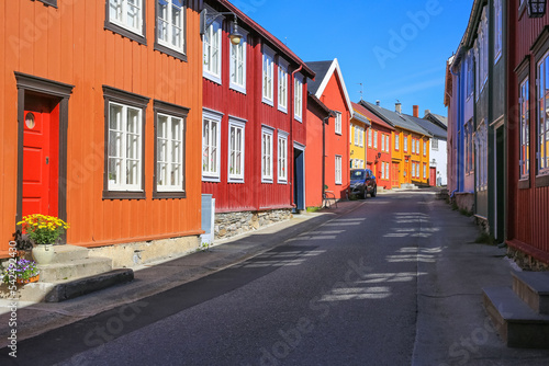 Street with colofful houses in Roeros  Norway