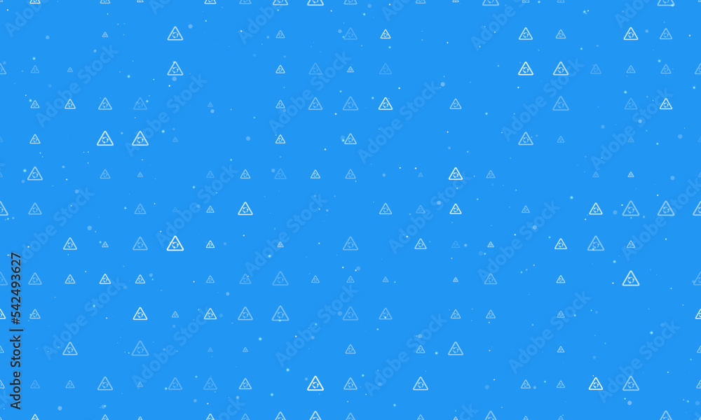 Seamless background pattern of evenly spaced white roundabout signs of different sizes and opacity. Vector illustration on blue background with stars