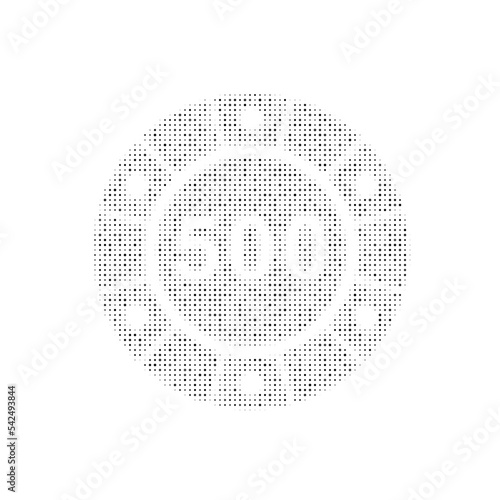 The poker chip symbol filled with black dots. Pointillism style. Vector illustration on white background