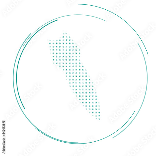 The falling rocket symbol filled with teal dots. Pointillism style. Vector illustration on white background