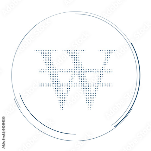 The Korean won symbol filled with dark blue dots. Pointillism style. Vector illustration on white background