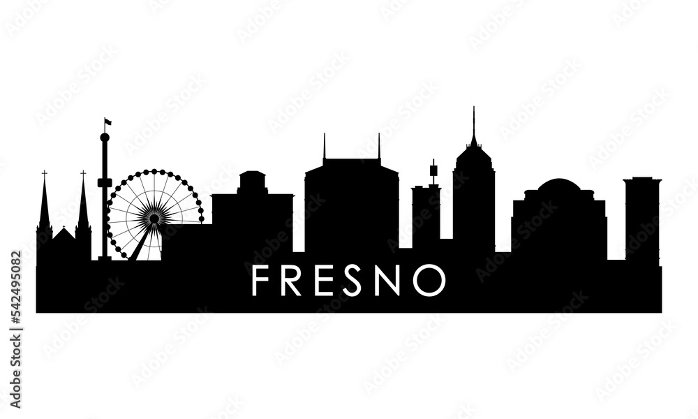 Fototapeta premium Fresno skyline silhouette. Black Fresno city design isolated on white background.