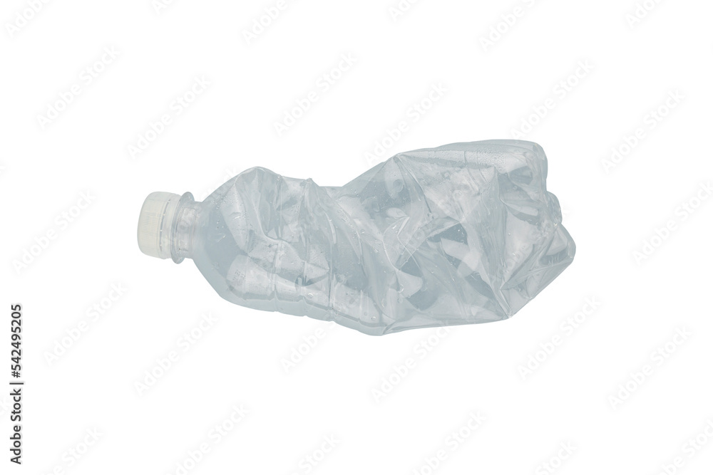 crumpled plastic bottle isolate. The concept of the use and recycling of plastic. - obrazy, fototapety, plakaty 