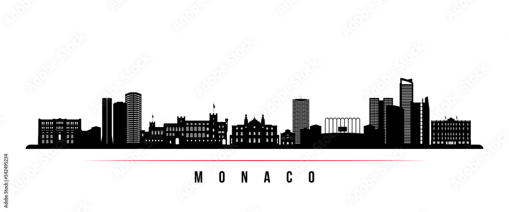 Monaco skyline horizontal banner. Black and white silhouette of Monaco. Vector template for your design.